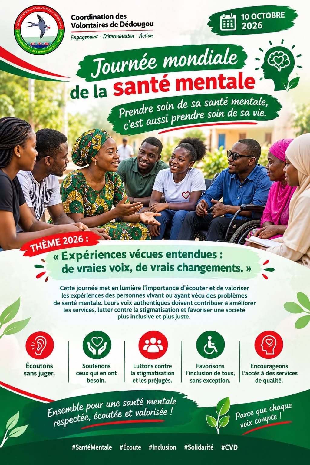 Affiche de la Journée mondiale de la santé mentale par la CVD